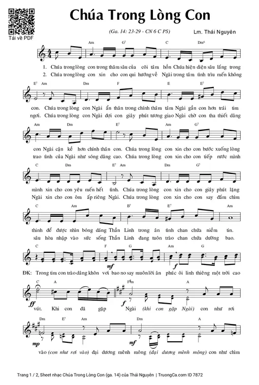Sheet nhạc PDF bài Chúa Trong Lòng Con (ga. 14)