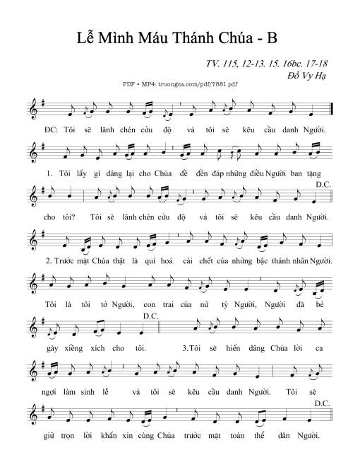 Sheet nhạc PDF bài Lễ Mình Máu Thánh Chúa - Năm B (Thánh Vịnh 115)