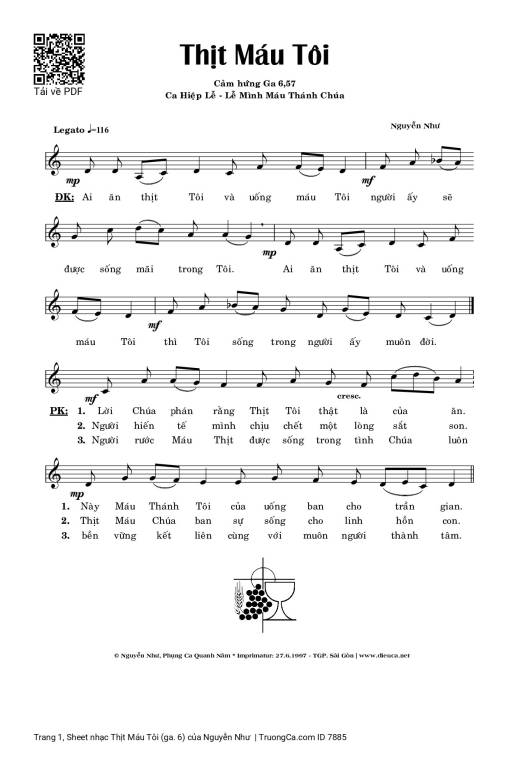 Sheet nhạc PDF bài Thịt Máu Tôi (ga. 6)