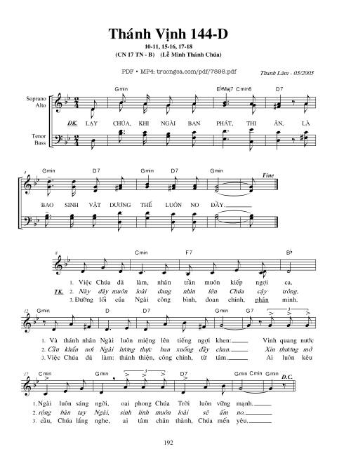 Sheet nhạc PDF bài Lễ Mình Thánh Chúa (Thánh Vịnh 144)