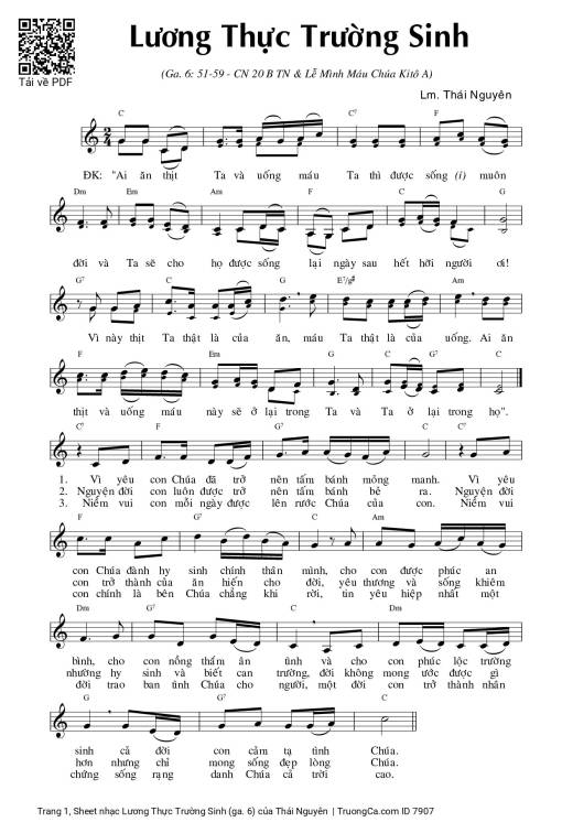 Sheet nhạc PDF bài Lương Thực Trường Sinh (ga. 6)