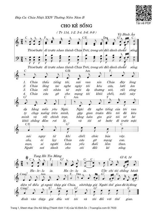 Sheet nhạc PDF bài Cho Kẻ Sống (Thánh Vịnh 114)