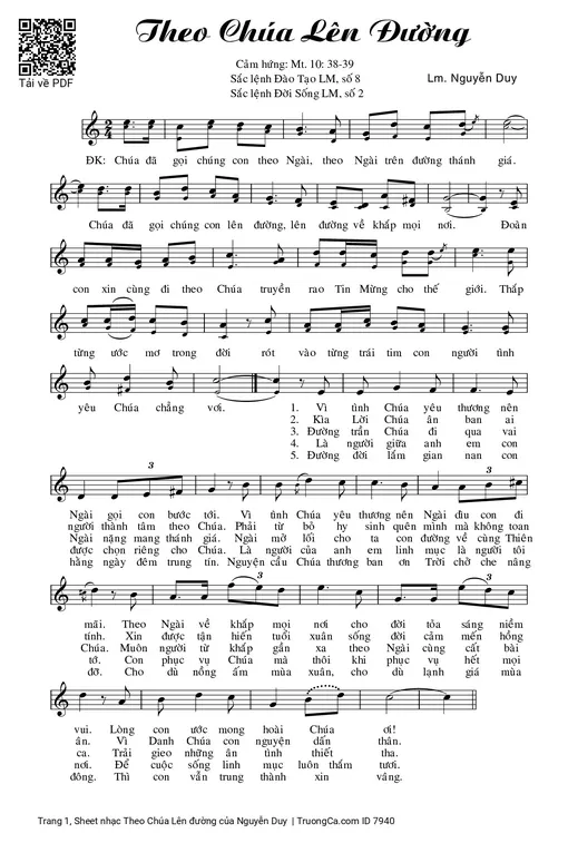 Sheet nhạc PDF bài Theo Chúa Lên đường