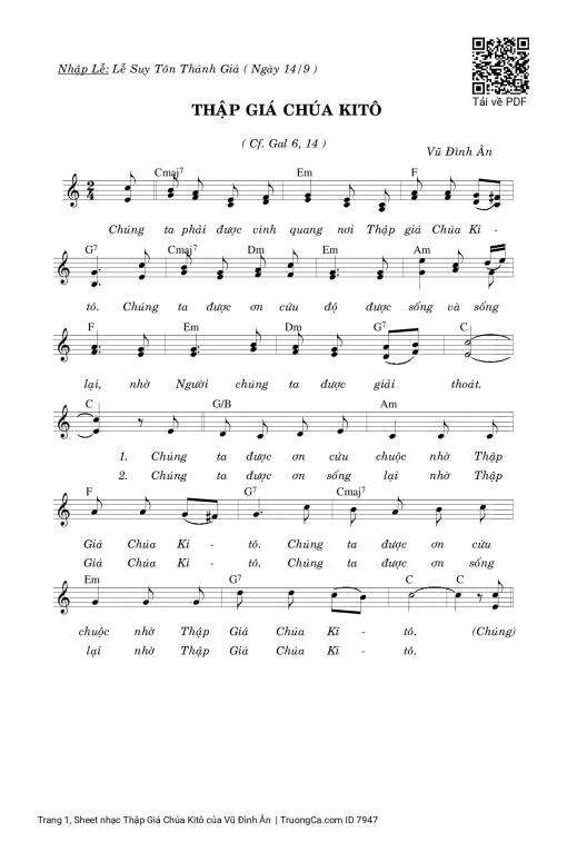 Sheet nhạc PDF bài Thập Giá Chúa Kitô