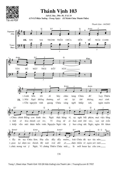 Sheet nhạc PDF bài Thánh Vịnh 103 (Lễ Hiện Xuống)