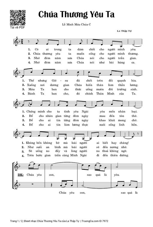 Sheet nhạc PDF bài Chúa Thương Yêu Ta