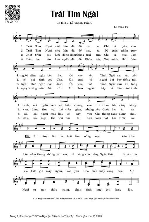 Sheet nhạc PDF bài Trái Tim Ngài (lc. 15)