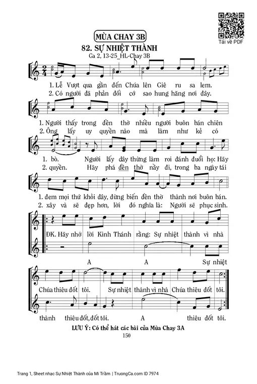 Sheet nhạc PDF bài Sự Nhiệt Thành