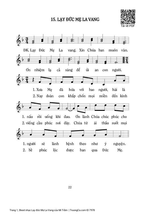 Sheet nhạc PDF bài Lạy đức Mẹ La Vang