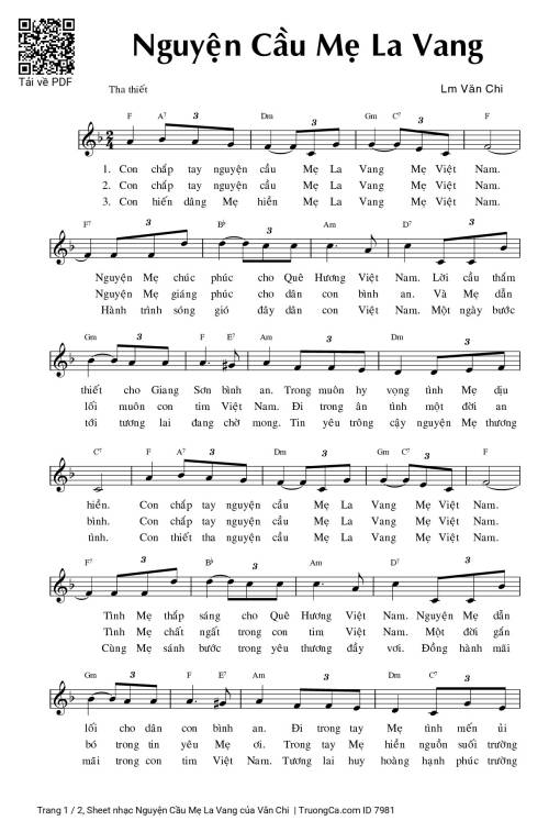 Sheet nhạc PDF bài Nguyện Cầu Mẹ La Vang