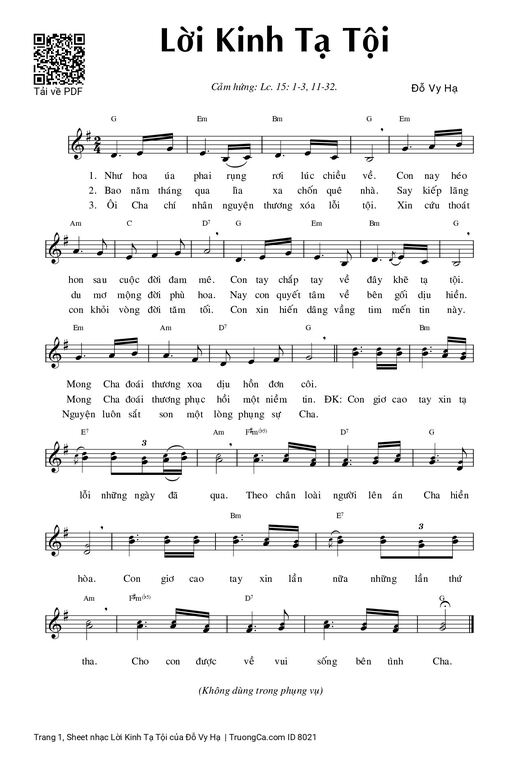 Sheet nhạc PDF bài Lời Kinh Tạ Tội