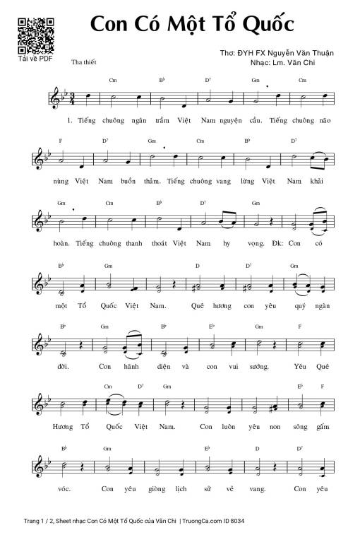 Sheet nhạc PDF bài Con Có Một Tổ Quốc
