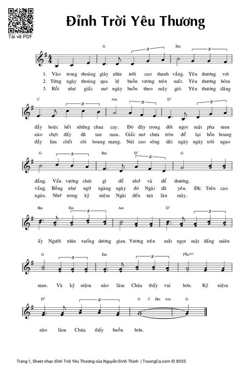 Sheet nhạc PDF bài đỉnh Trời Yêu Thương