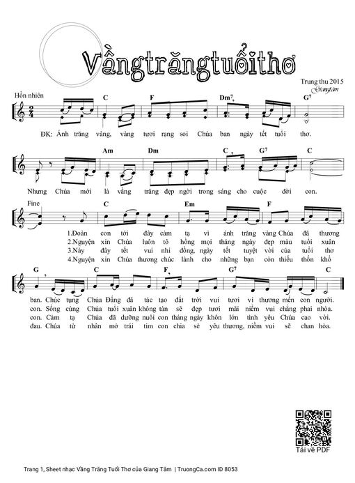 Sheet nhạc PDF bài Vầng Trăng Tuổi Thơ