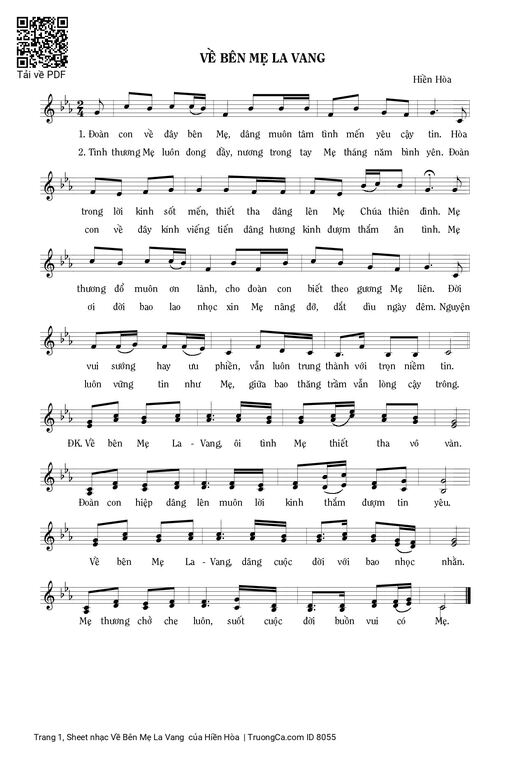 Sheet nhạc PDF bài Về Bên Mẹ La Vang 