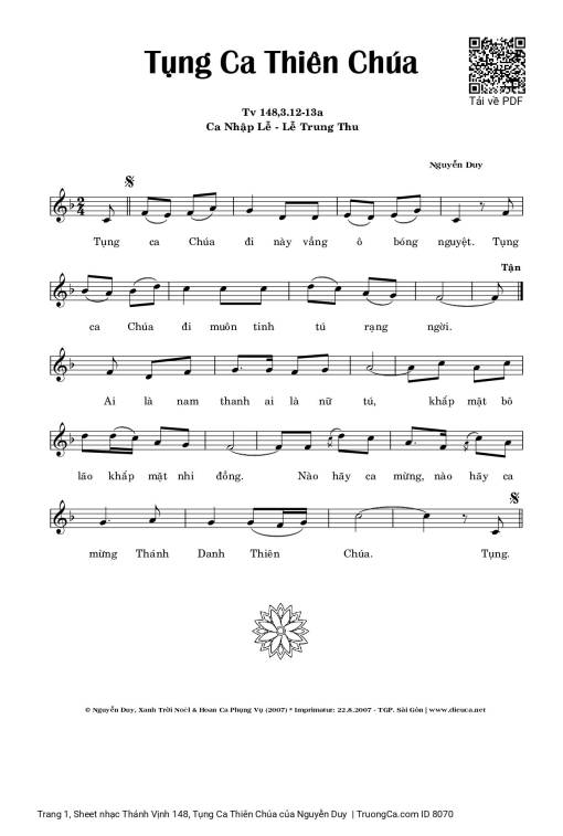 Sheet nhạc PDF bài Thánh Vịnh 148, Tụng Ca Thiên Chúa