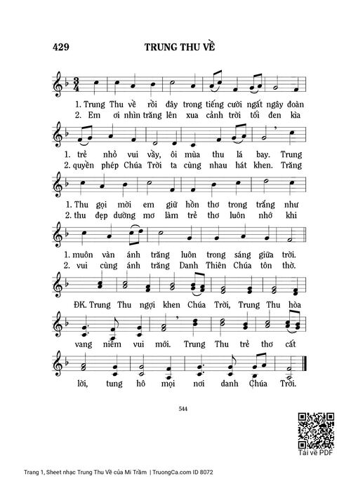 Sheet nhạc PDF bài Trung Thu Về - Lm. Mi Trầm