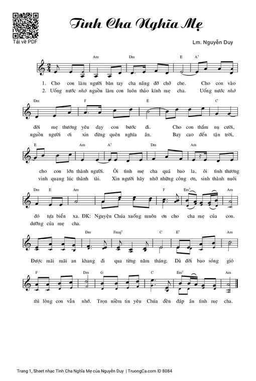 Sheet nhạc PDF bài Tình Cha Nghĩa Mẹ