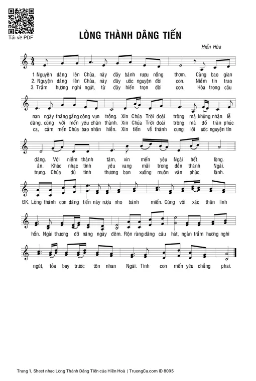 Sheet nhạc PDF bài Lòng Thành Dâng Tiến