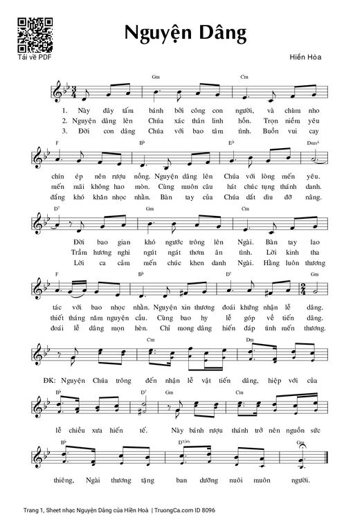 Sheet nhạc PDF bài Nguyện Dâng - Hiền Hoà