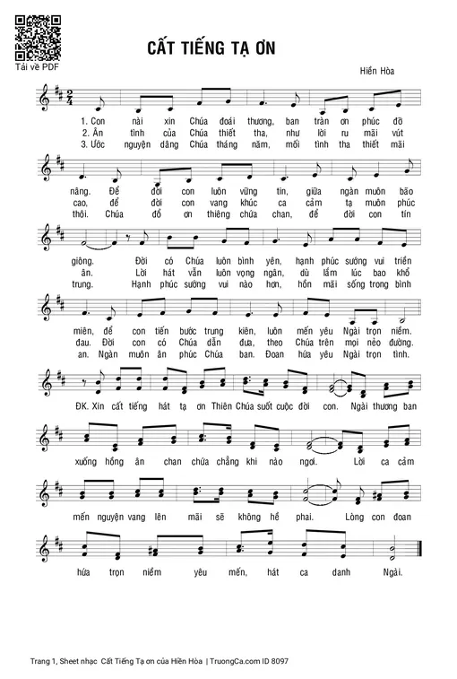 Sheet nhạc PDF bài  Cất Tiếng Tạ ơn