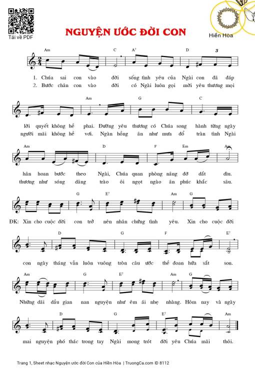 Sheet nhạc PDF bài Nguyện ước đời Con