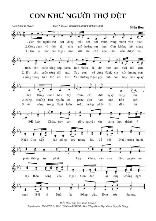 Sheet nhạc PDF bài Con Như Người Thợ Dệt