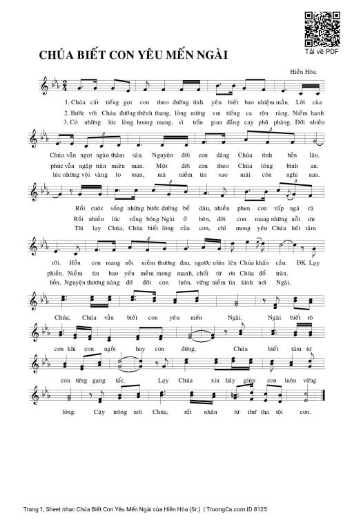 Sheet nhạc PDF bài Chúa Biết Con Yêu Mến Ngài