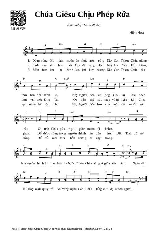 Sheet nhạc PDF bài Chúa Giêsu Chịu Phép Rửa
