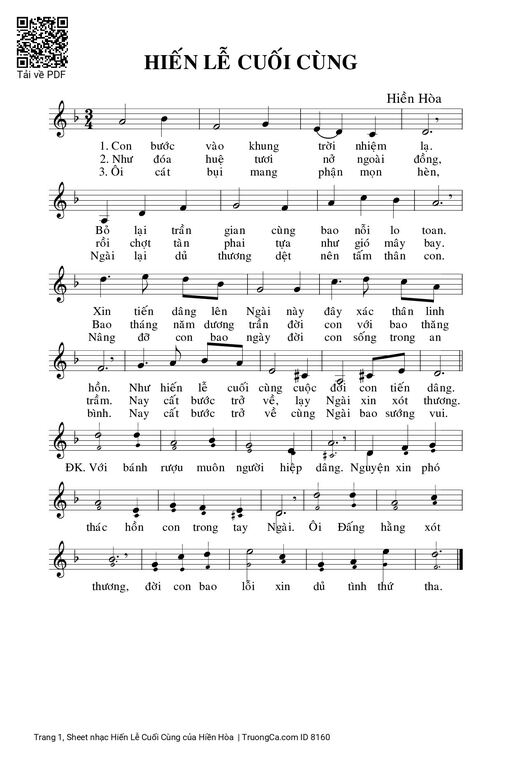 Sheet nhạc PDF bài Hiến Lễ Cuối Cùng