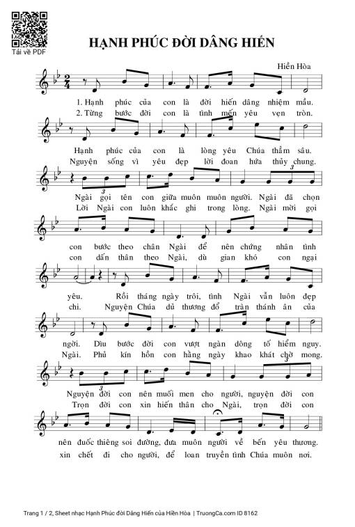 Sheet nhạc PDF bài Hạnh Phúc đời Dâng Hiến