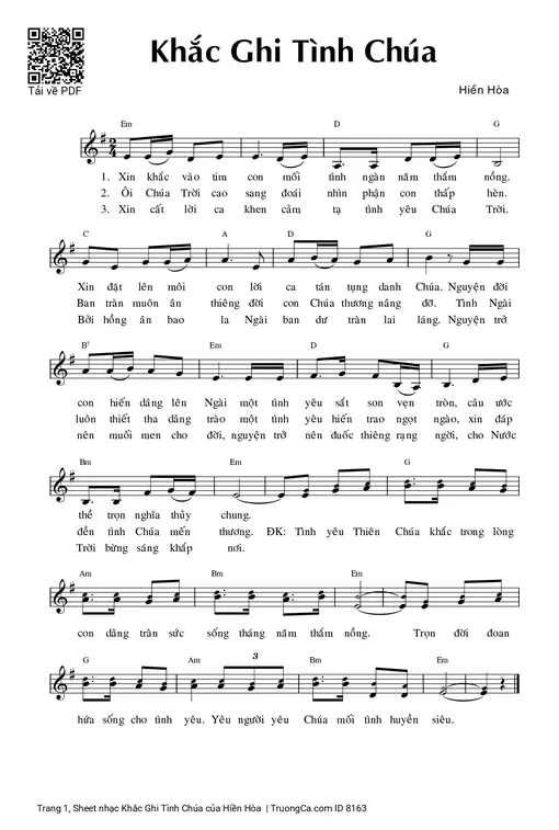 Sheet nhạc PDF bài Khắc Ghi Tình Chúa