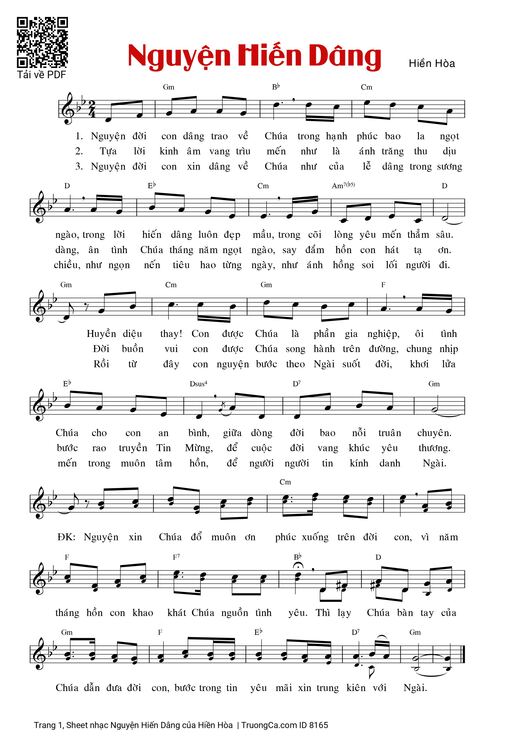Sheet nhạc PDF bài Nguyện Hiến Dâng