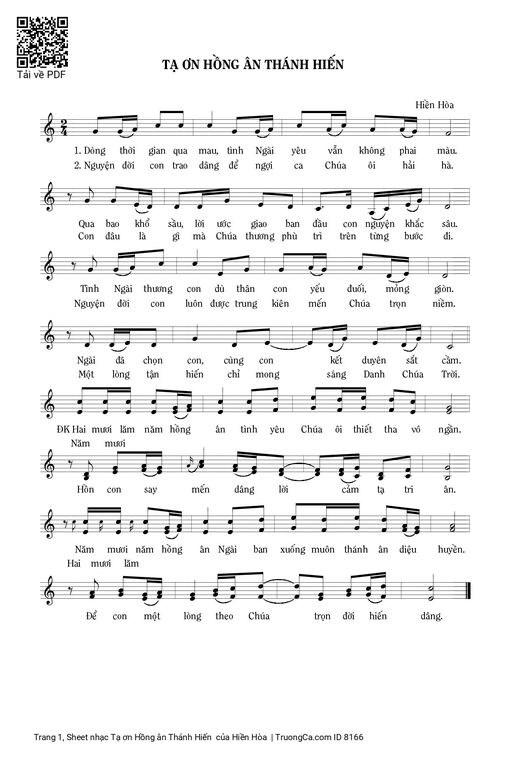 Sheet nhạc PDF bài Tạ ơn Hồng ân Thánh Hiến 