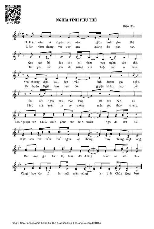 Sheet nhạc PDF bài Nghĩa Tình Phu Thê