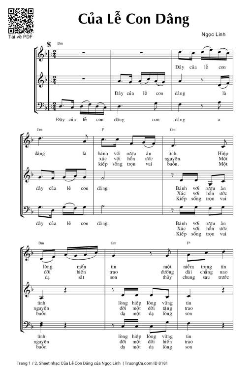 Sheet nhạc PDF bài Của Lễ Con Dâng