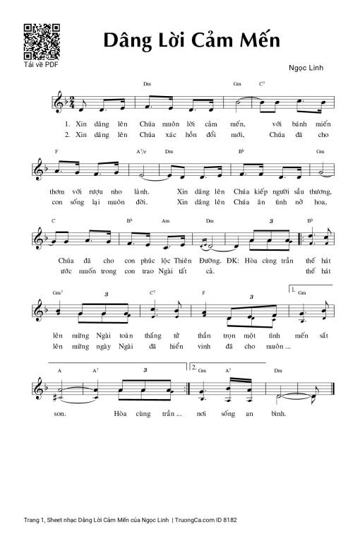 Sheet nhạc PDF bài Dâng Lời Cảm Mến