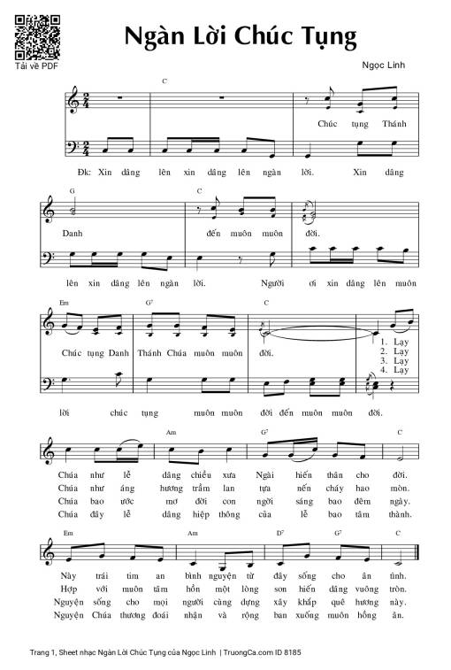 Sheet nhạc PDF bài Ngàn Lời Chúc Tụng
