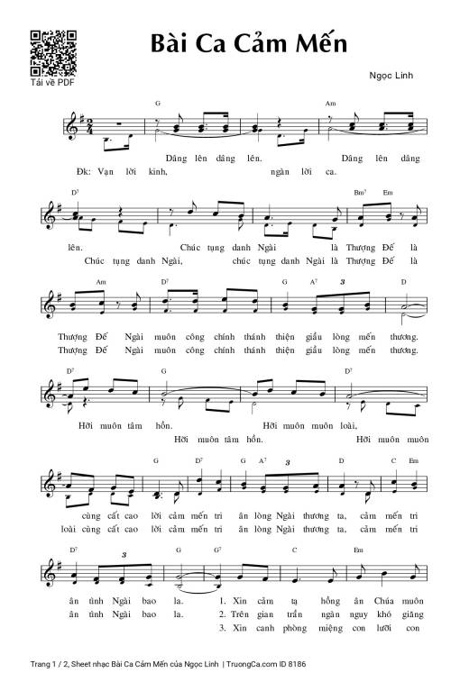 Sheet nhạc PDF bài Bài Ca Cảm Mến