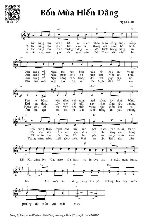 Sheet nhạc PDF bài Bốn Mùa Hiến Dâng