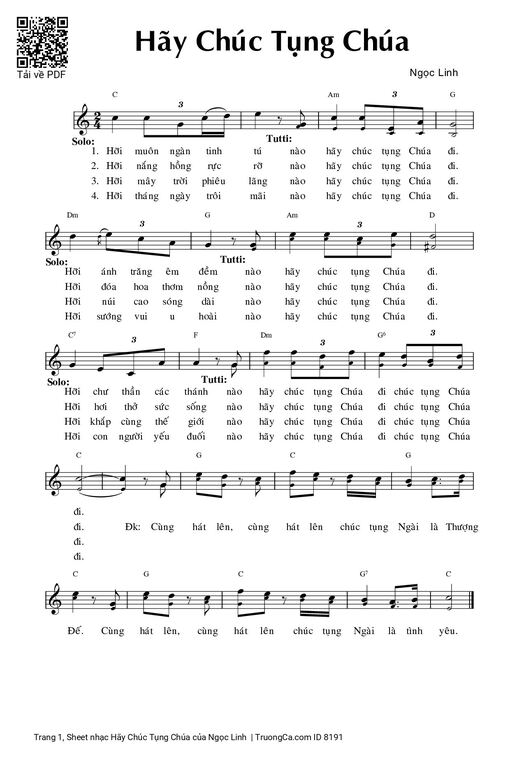 Sheet nhạc PDF bài Hãy Chúc Tụng Chúa