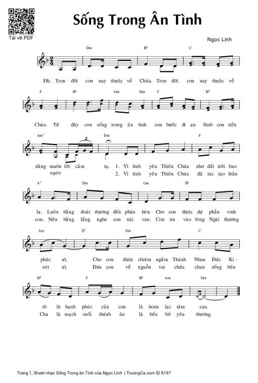 Sheet nhạc PDF bài Sống Trong ân Tình