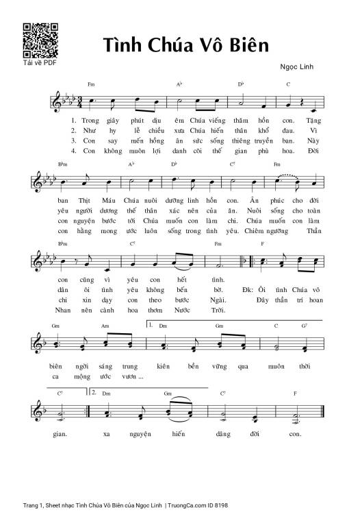 Sheet nhạc PDF bài Tình Chúa Vô Biên