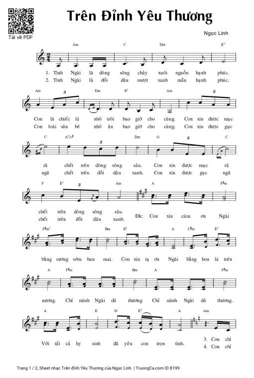 Sheet nhạc PDF bài Trên đỉnh Yêu Thương