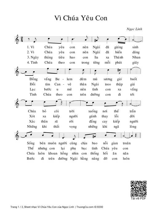 Sheet nhạc PDF bài Vì Chúa Yêu Con