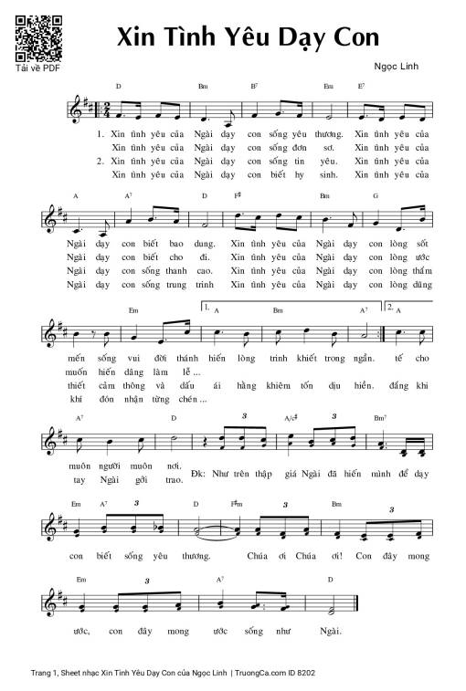 Sheet nhạc PDF bài Xin Tình Yêu Dạy Con