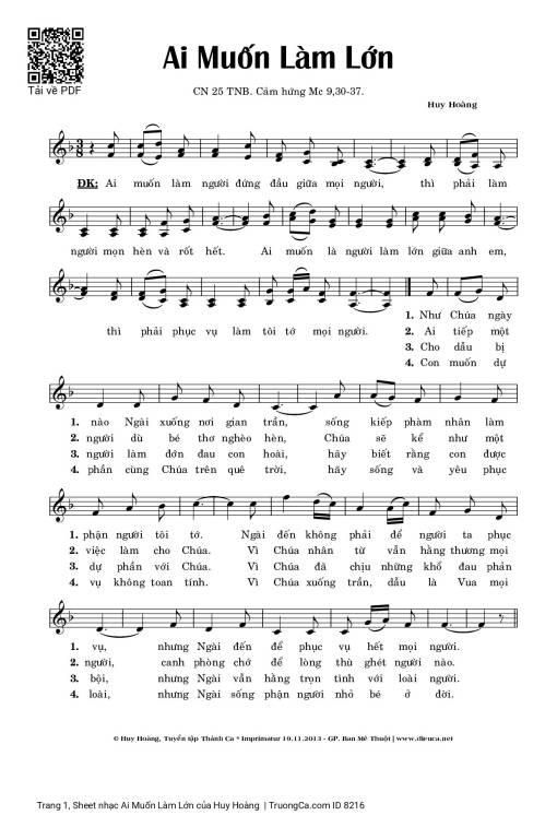 Sheet nhạc PDF bài Ai Muốn Làm Lớn