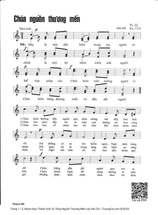 Sheet nhạc PDF bài Thánh Vịnh 22, Chúa Nguồn Thương Mến