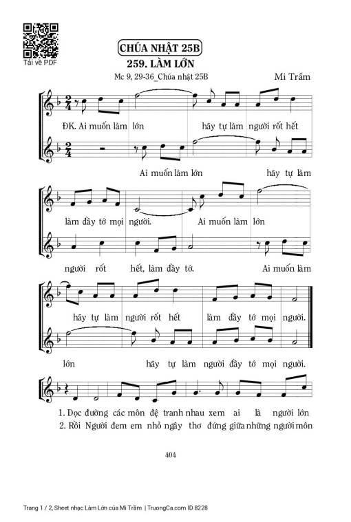 Sheet nhạc PDF bài Làm Lớn - Lm. Mi Trầm