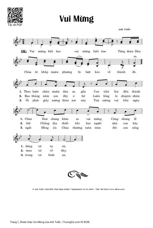 Sheet nhạc PDF bài Vui Mừng - Anh Tuấn